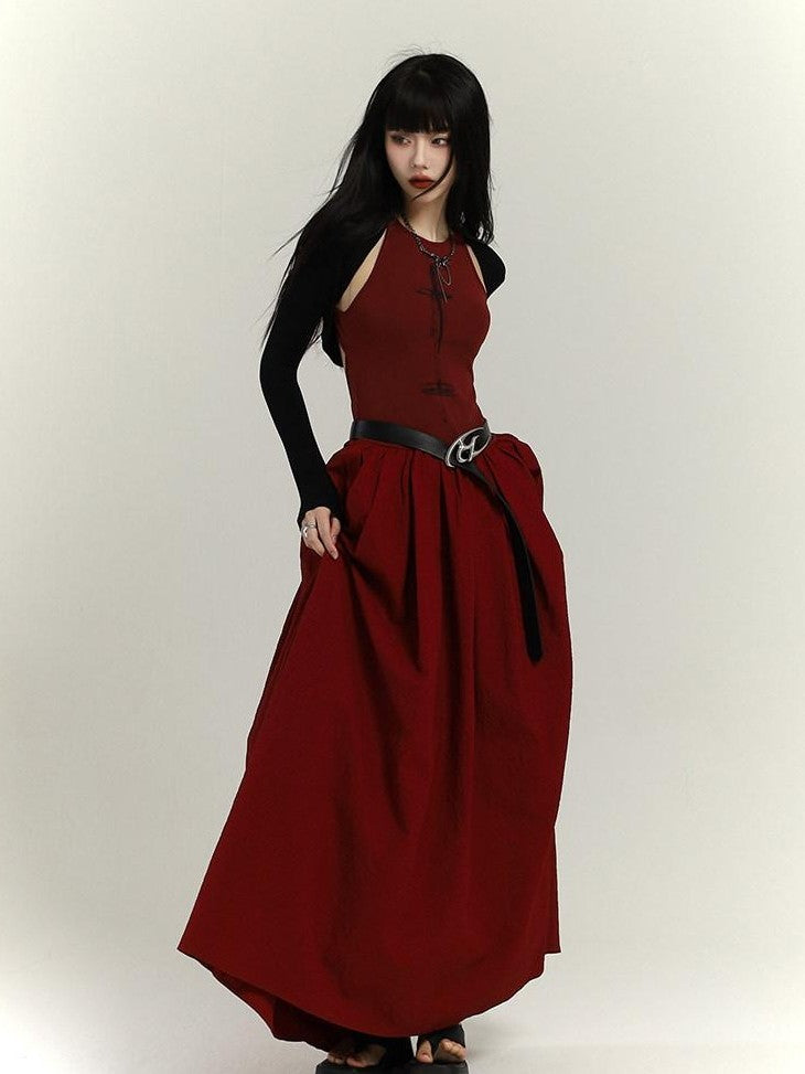 LADYGHOST Ghostly Red Flowing Cinched Waist Women&
