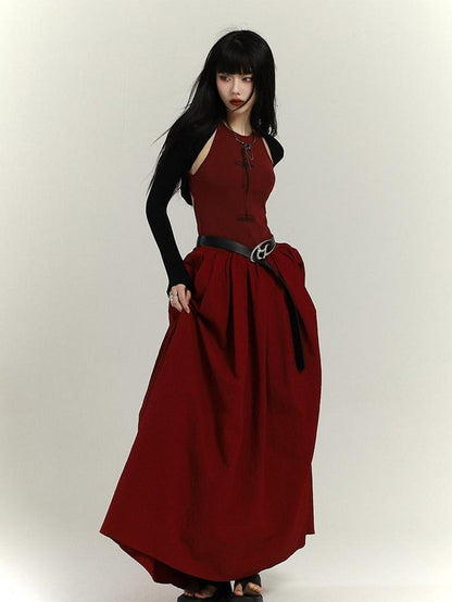 LADYGHOST Ghostly Red Flowing Cinched Waist Women&