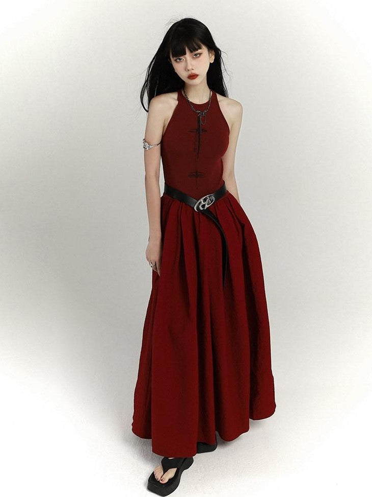 LADYGHOST Ghostly Red Flowing Cinched Waist Women&