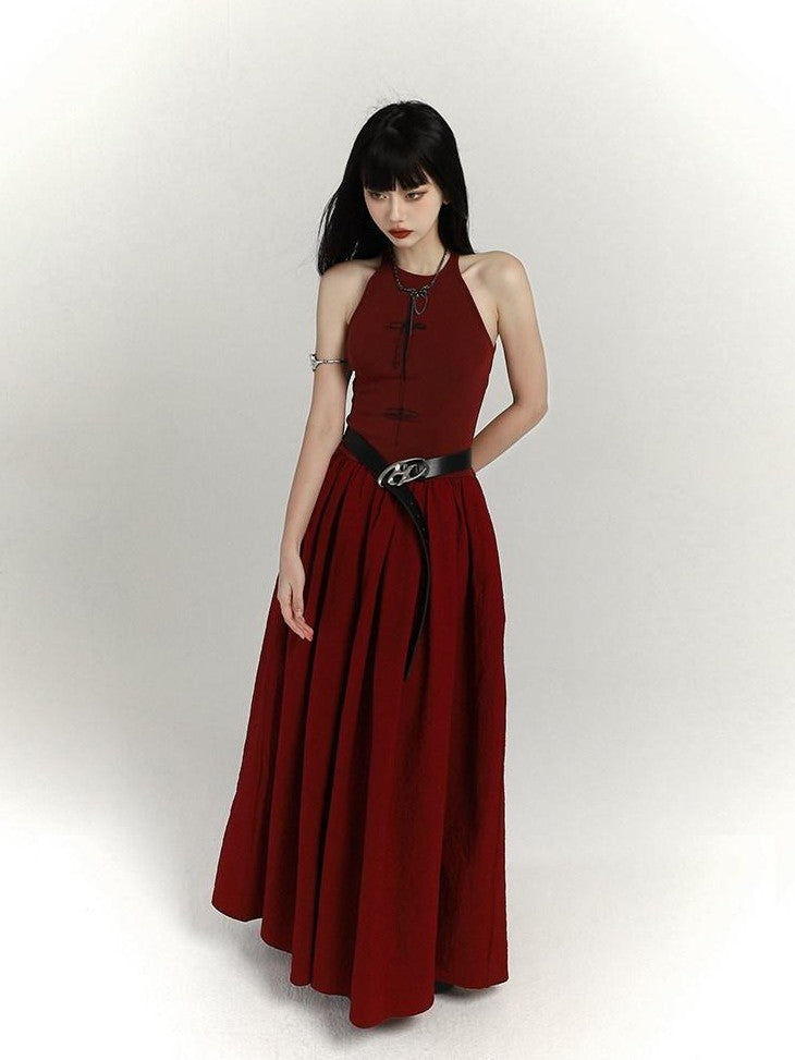 LADYGHOST Ghostly Red Flowing Cinched Waist Women&