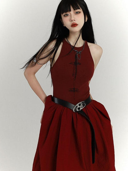 LADYGHOST Ghostly Red Flowing Cinched Waist Women&