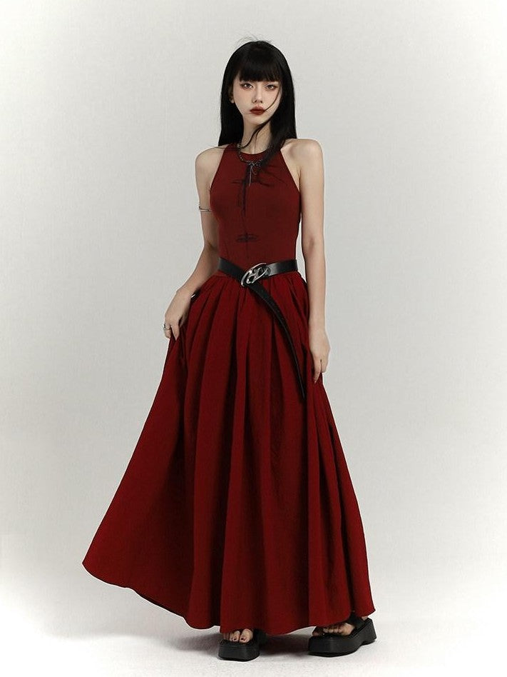 LADYGHOST Ghostly Red Flowing Cinched Waist Women&