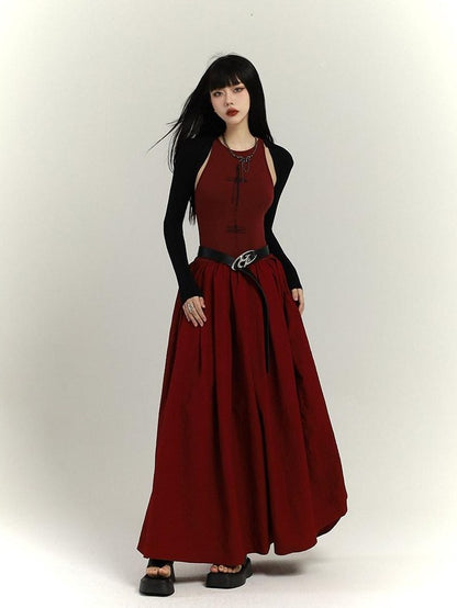 LADYGHOST Ghostly Red Flowing Cinched Waist Women&