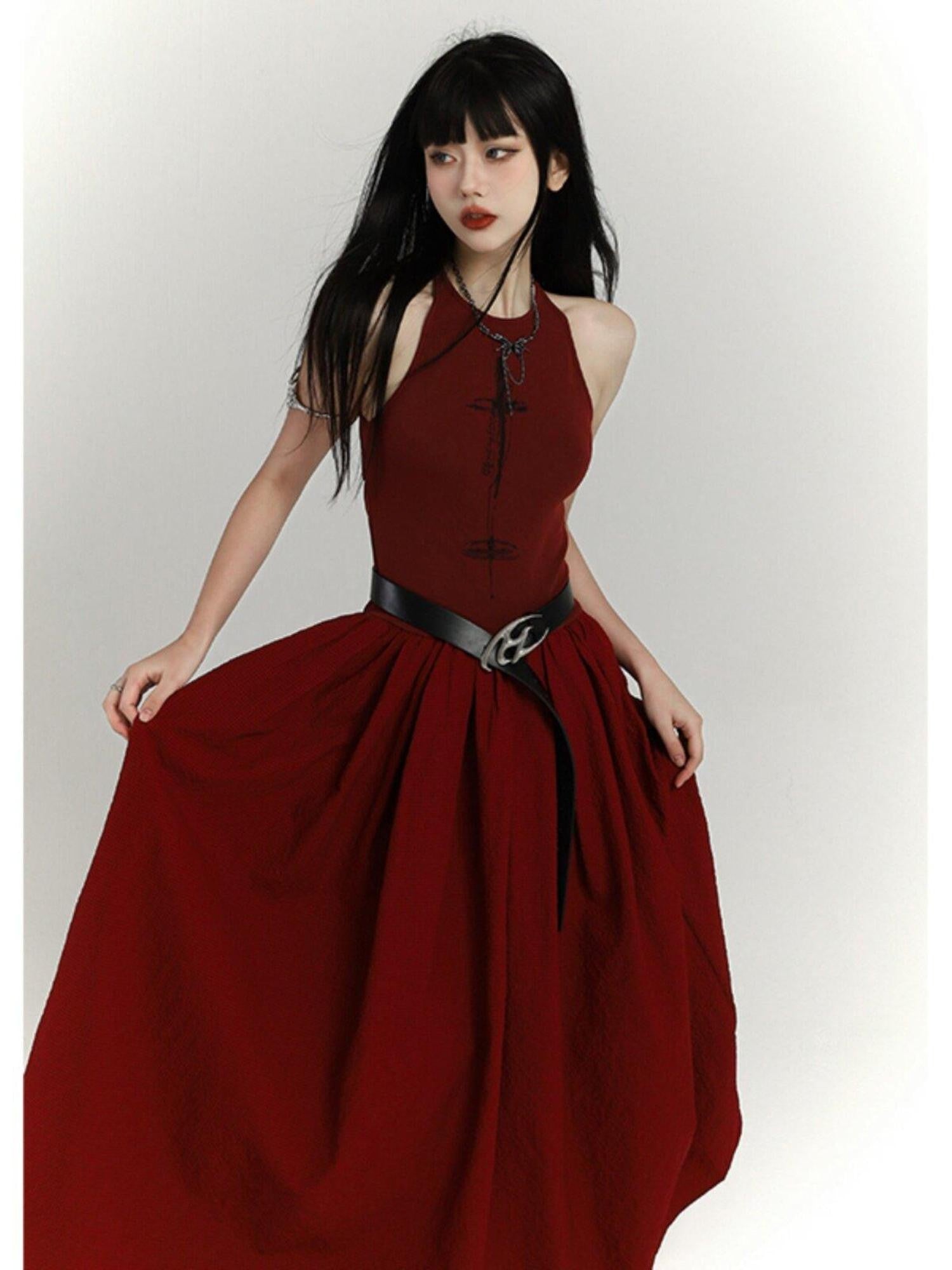 LADYGHOST Ghostly Red Flowing Cinched Waist Women&