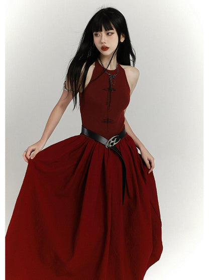 LADYGHOST Ghostly Red Flowing Cinched Waist Women&