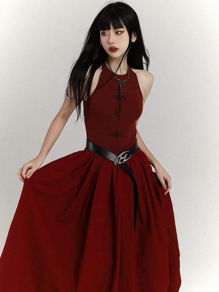 LADYGHOST Ghostly Red Flowing Cinched Waist Women&