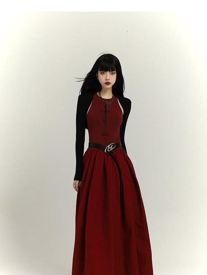LADYGHOST Ghostly Red Flowing Cinched Waist Women&