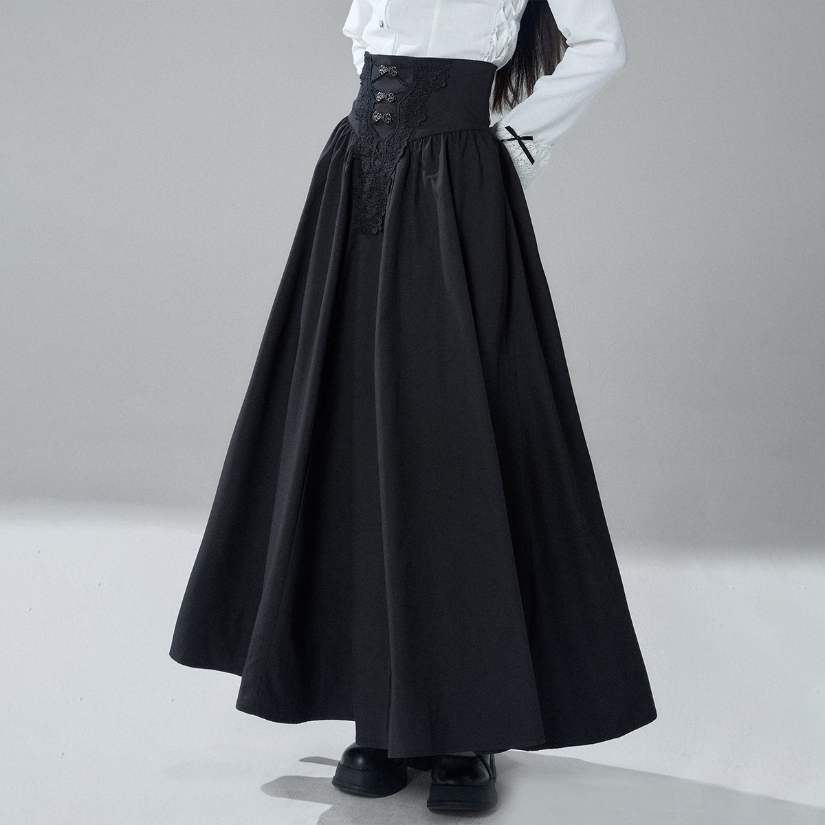 LADYGHOST_Gothic_Lace_Pleated_High_Waist_A_Line_Women&