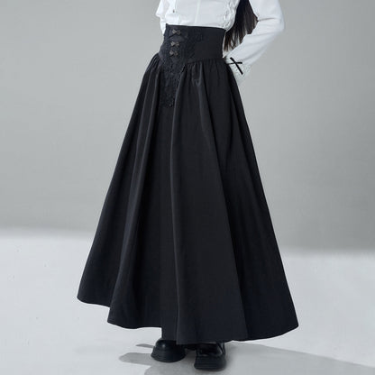 LADYGHOST_Gothic_Lace_Pleated_High_Waist_A_Line_Women&