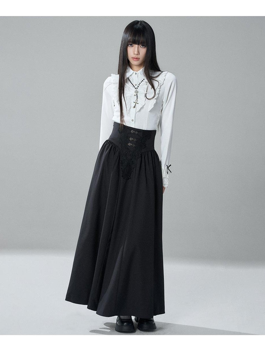 LADYGHOST Gothic Lace Pleated High Waist A Line Women&
