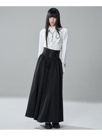 LADYGHOST Gothic Lace Pleated High Waist A Line Women&