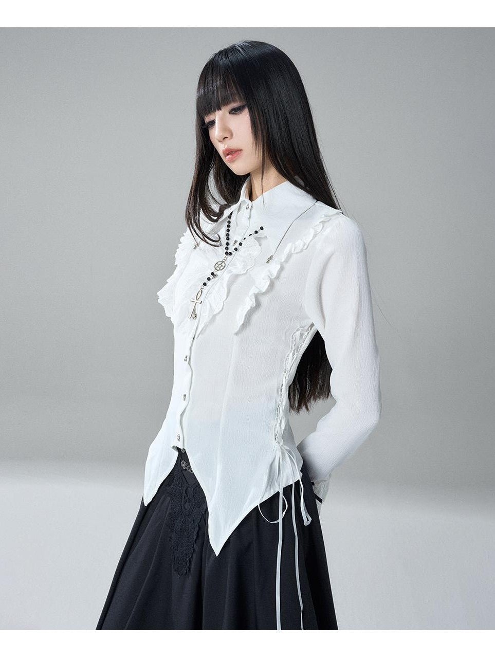 LADYGHOST Gothic Lace Pleated High Waist A Line Women&