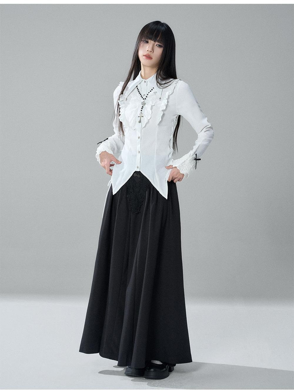 LADYGHOST Gothic Lace Pleated High Waist A Line Women&
