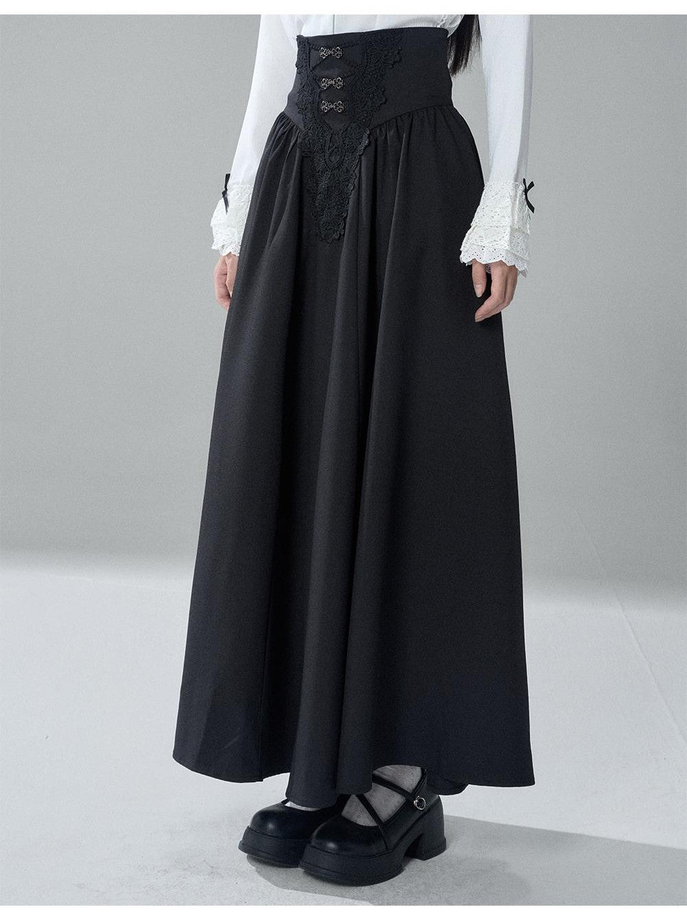 LADYGHOST Gothic Lace Pleated High Waist A Line Women&