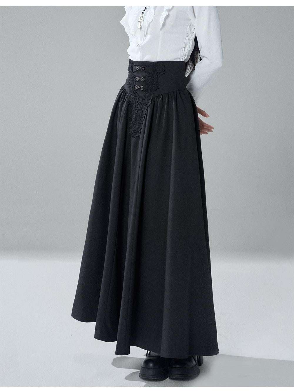 LADYGHOST Gothic Lace Pleated High Waist A Line Women&