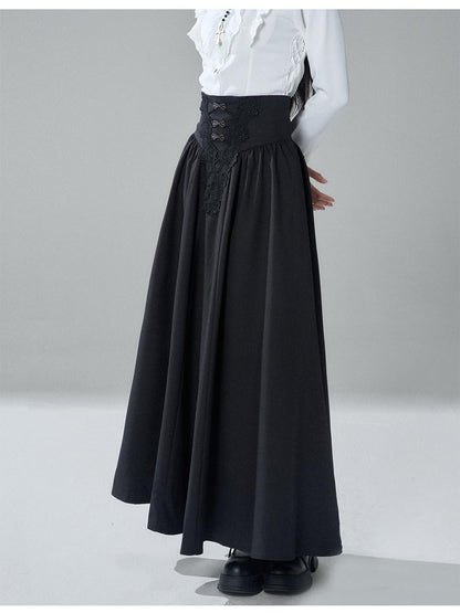 LADYGHOST Gothic Lace Pleated High Waist A Line Women&