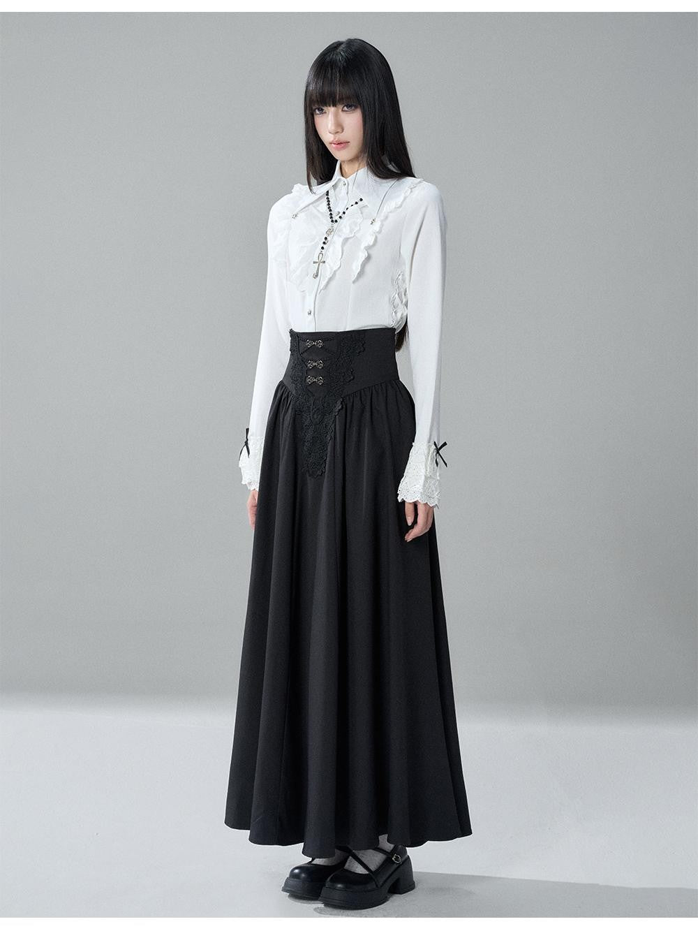 LADYGHOST Gothic Lace Pleated High Waist A Line Women&