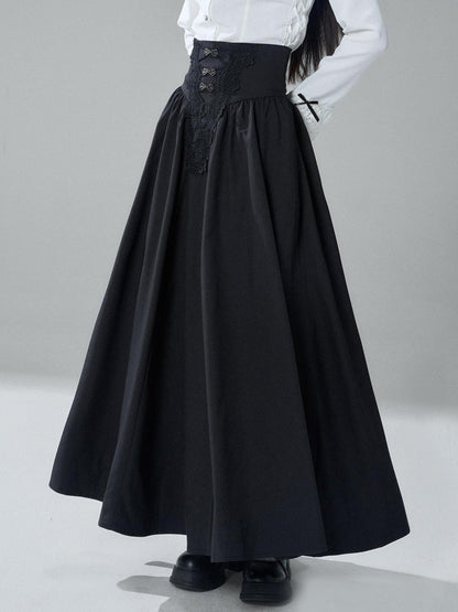 LADYGHOST Gothic Lace Pleated High Waist A Line Women&