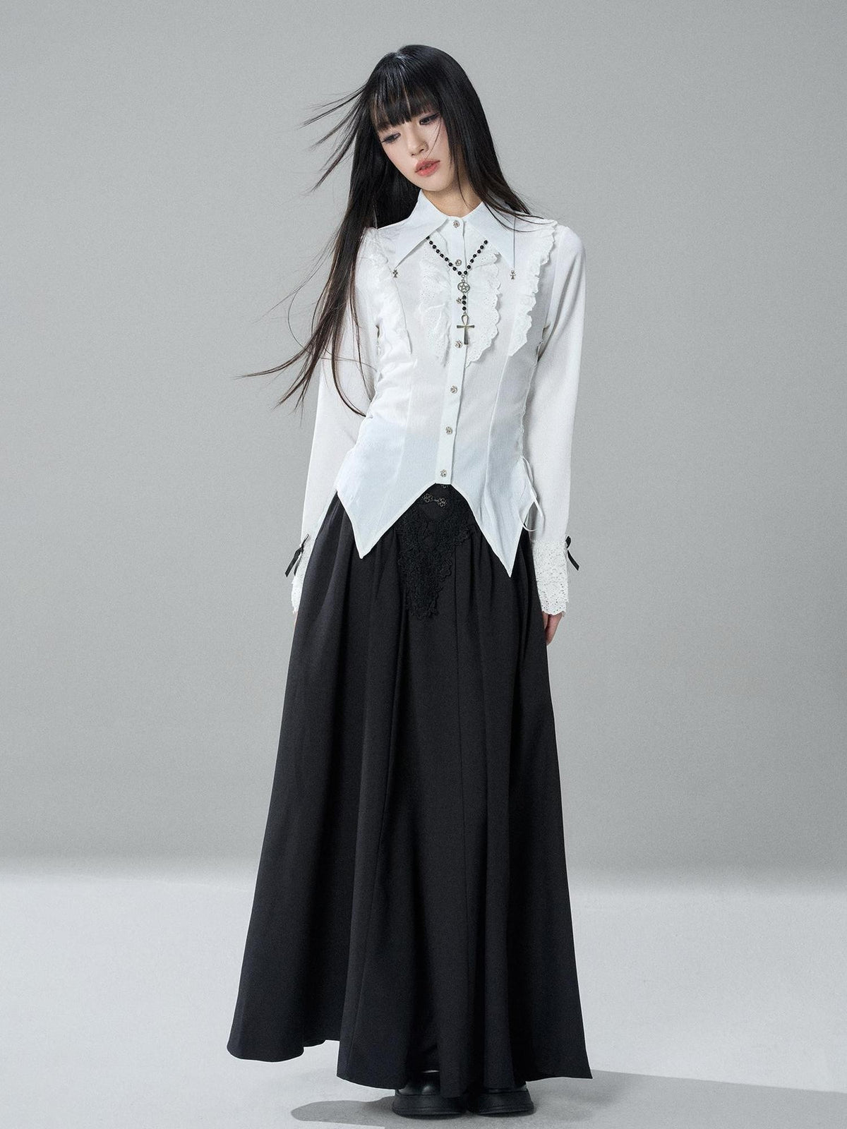 LADYGHOST Gothic Lace Pleated High Waist A Line Women&