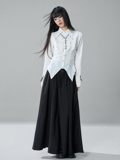 LADYGHOST Gothic Lace Pleated High Waist A Line Women&