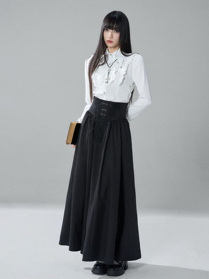 LADYGHOST Gothic Lace Pleated High Waist A Line Women&