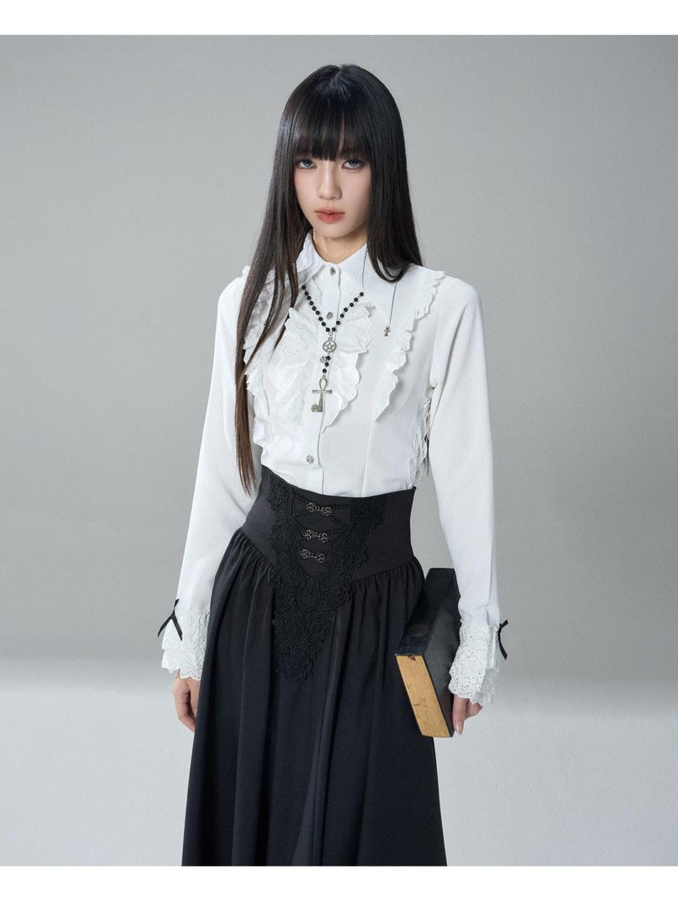 LADYGHOST Gothic Lace Pleated High Waist A Line Women&
