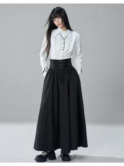 LADYGHOST Gothic Lace Pleated High Waist A Line Women&