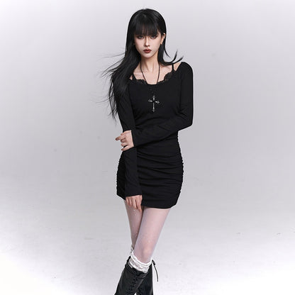 LADYGHOST_Gray_Faux_Two_Piece_Hip_Hugging_Figure_Flattering_Women&