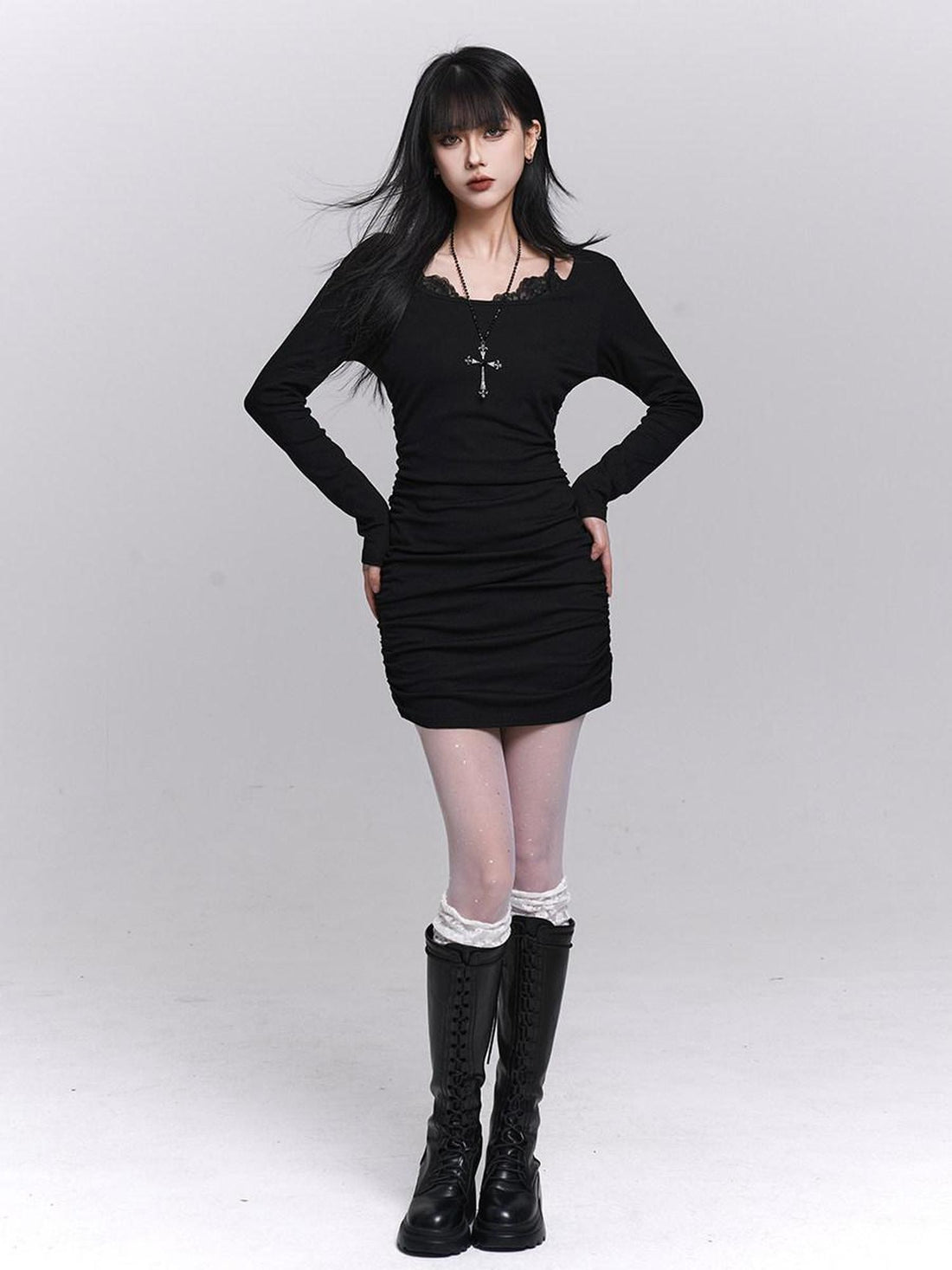 LADYGHOST Gray Faux Two Piece Hip Hugging Figure Flattering Women&