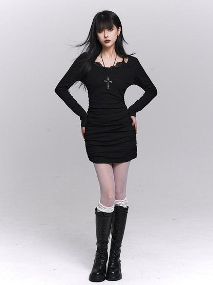 LADYGHOST Gray Faux Two Piece Hip Hugging Figure Flattering Women&