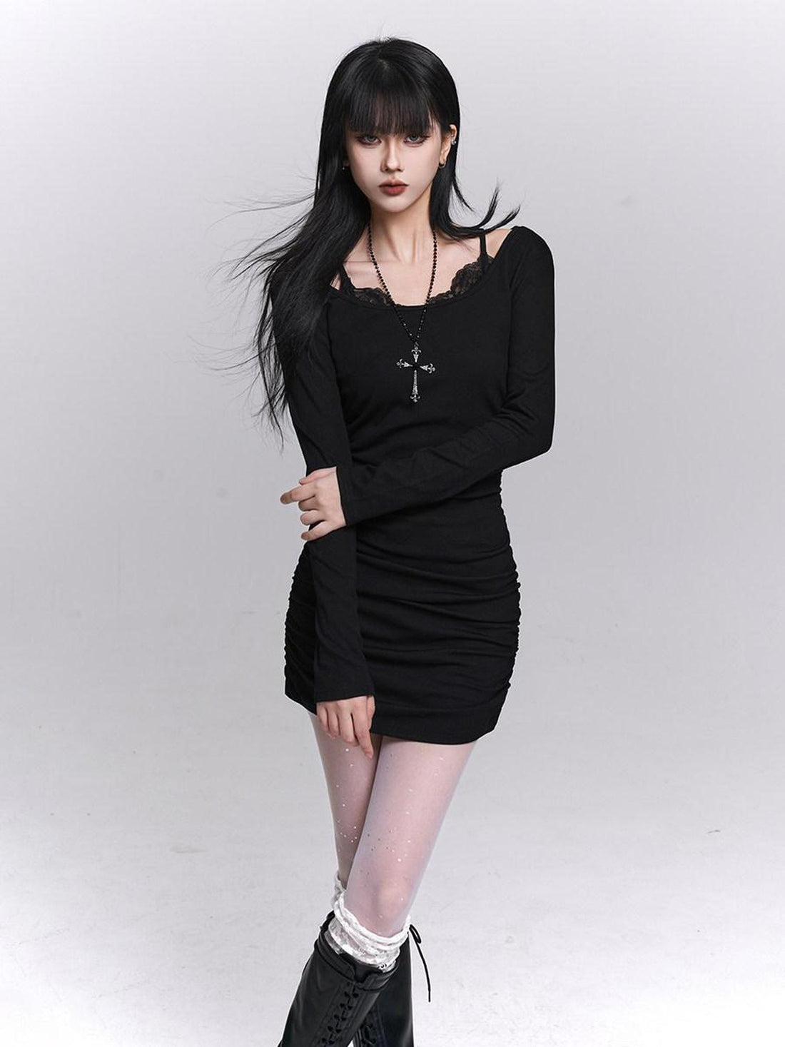 LADYGHOST Gray Faux Two Piece Hip Hugging Figure Flattering Women&