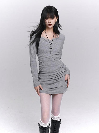 LADYGHOST Gray Faux Two Piece Hip Hugging Figure Flattering Women&