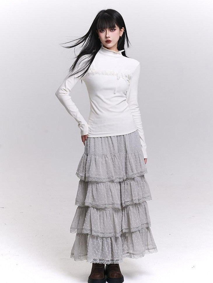 LADYGHOST Gray Ghost Girl Print Mock Neck Women&