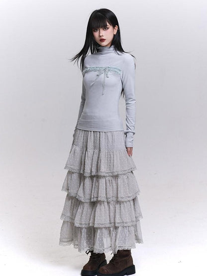 LADYGHOST Gray Ghost Girl Print Mock Neck Women&