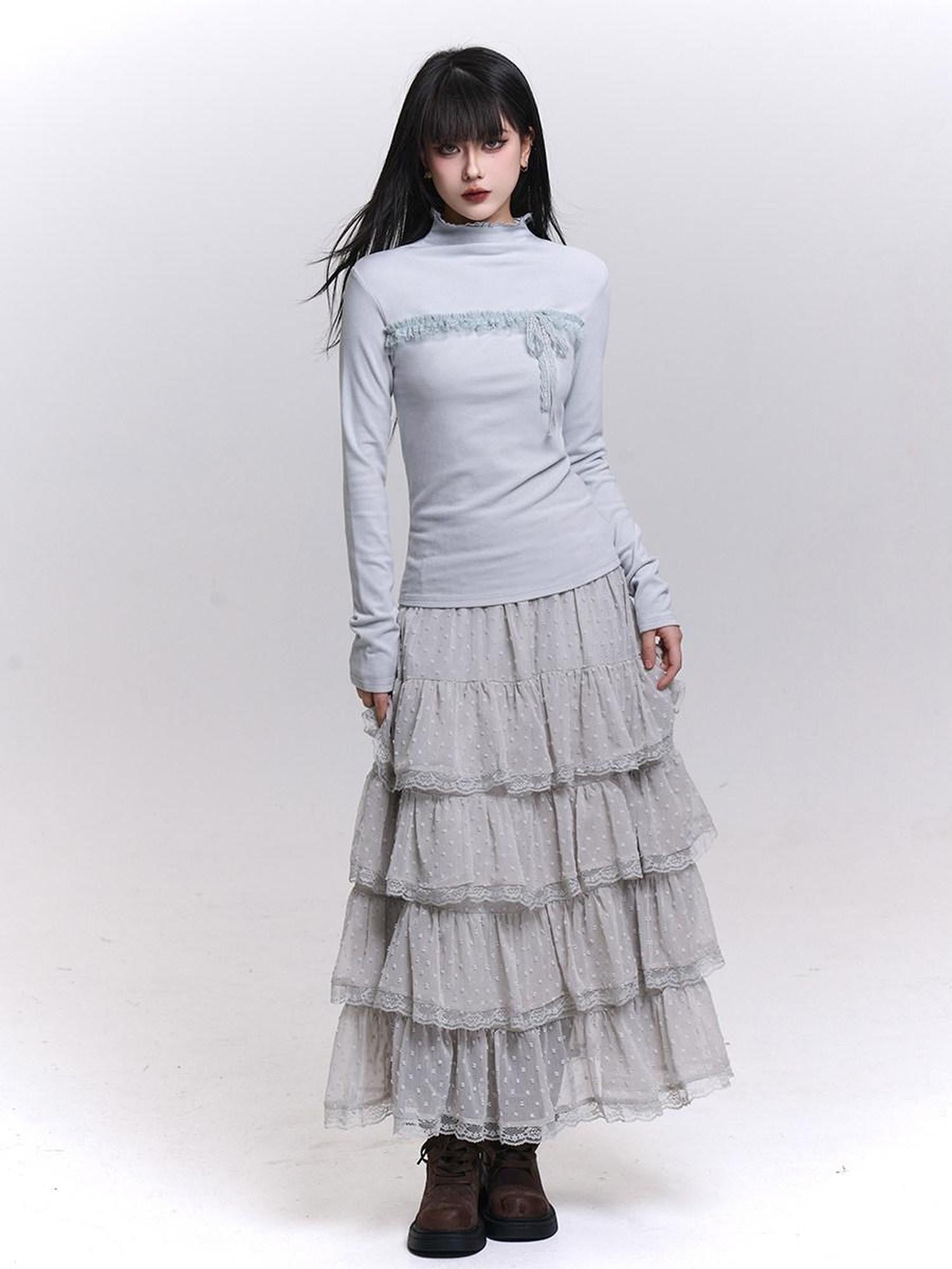 LADYGHOST Gray Ghost Girl Print Mock Neck Women&