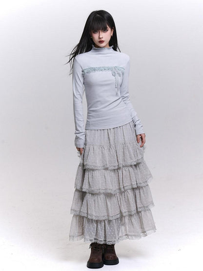 LADYGHOST Gray Ghost Girl Print Mock Neck Women&