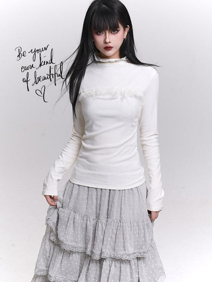 LADYGHOST Gray Ghost Girl Print Mock Neck Women&