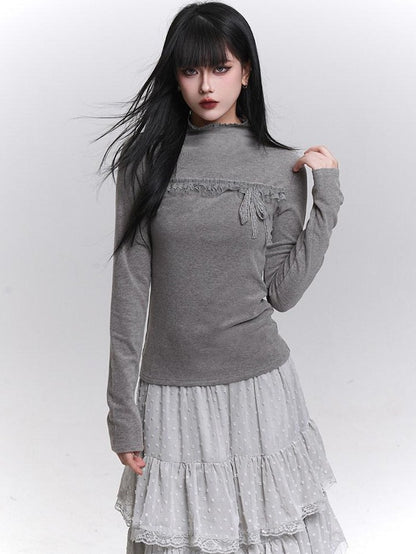 LADYGHOST Gray Ghost Girl Print Mock Neck Women&