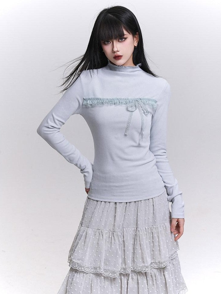 LADYGHOST Gray Ghost Girl Print Mock Neck Women&