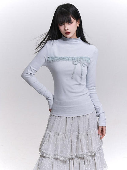 LADYGHOST Gray Ghost Girl Print Mock Neck Women&