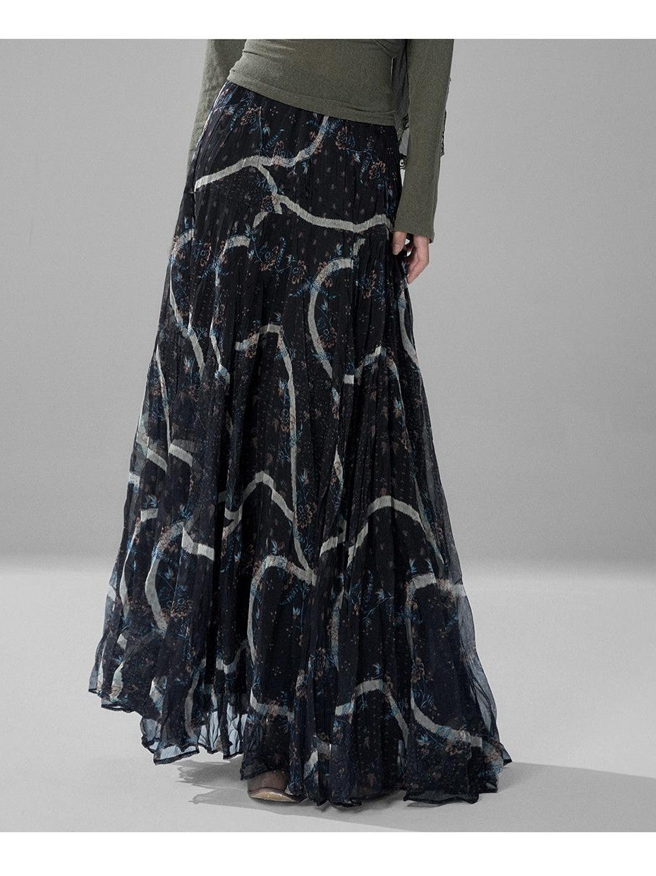LADYGHOST Green Ruffled High Waist Printed Artistic Women&