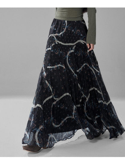 LADYGHOST Green Ruffled High Waist Printed Artistic Women&