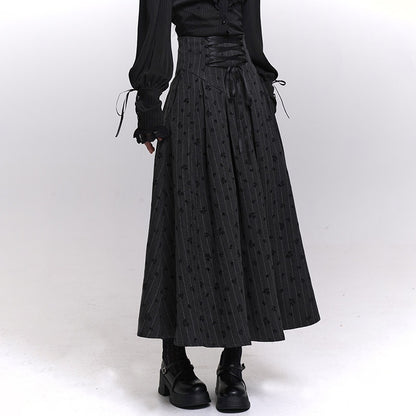 LADYGHOST_Grey_Striped_High_Waist_A_Line_Women&