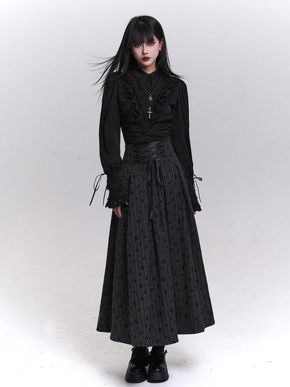 LADYGHOST Grey Striped High Waist A Line Women&