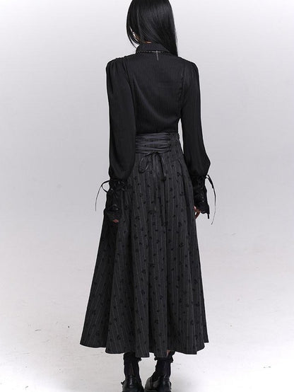 LADYGHOST Grey Striped High Waist A Line Women&