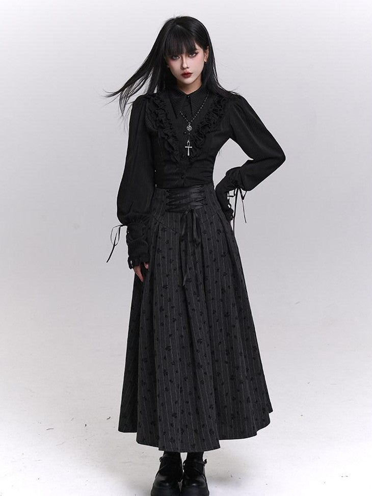 LADYGHOST Grey Striped High Waist A Line Women&