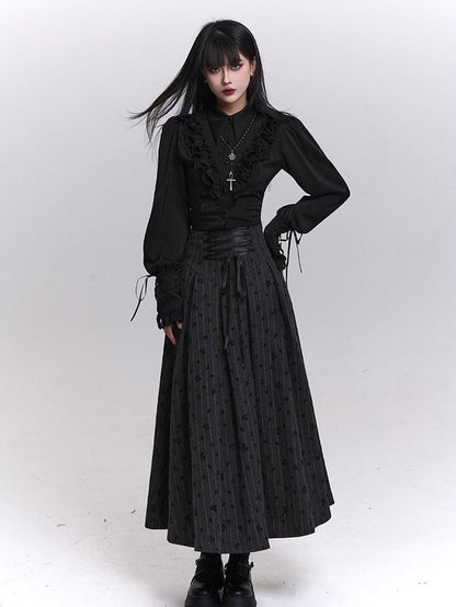 LADYGHOST Grey Striped High Waist A Line Women&