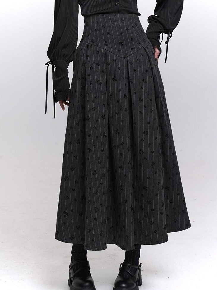 LADYGHOST Grey Striped High Waist A Line Women&