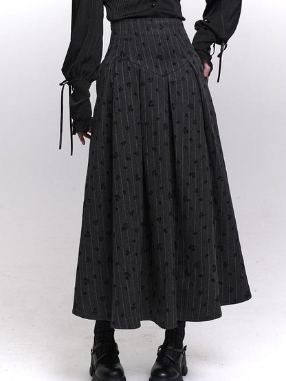 LADYGHOST Grey Striped High Waist A Line Women&
