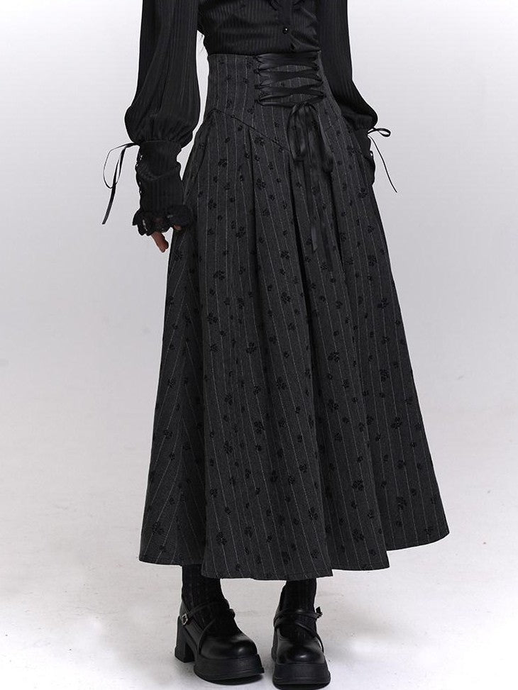 LADYGHOST Grey Striped High Waist A Line Women&